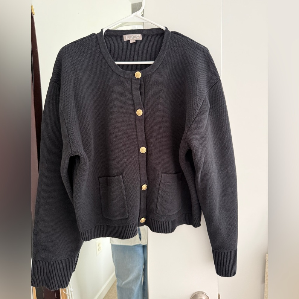 J. Crew Black relaxed Emilie sweater lady jacket - Picture 10 of 11